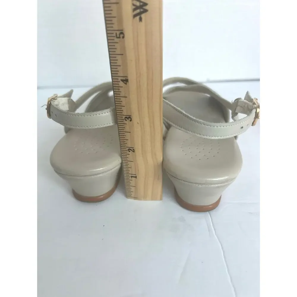 SAS Criss Cross‎ Strappy Bone Leather Slingback Wedge Heel Sandals Sz 8.5S Slim